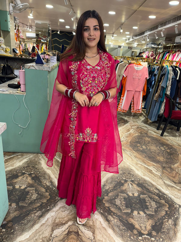 Fuchsia Bloom Embroidered Sharara Set