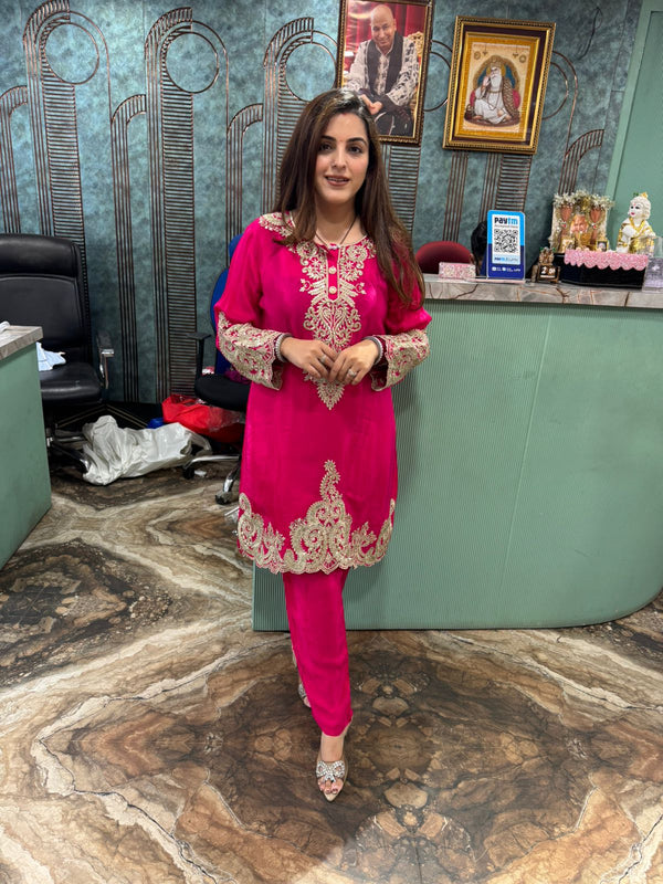 Red Embroidered Palazzo Suit with Cape Dupatta