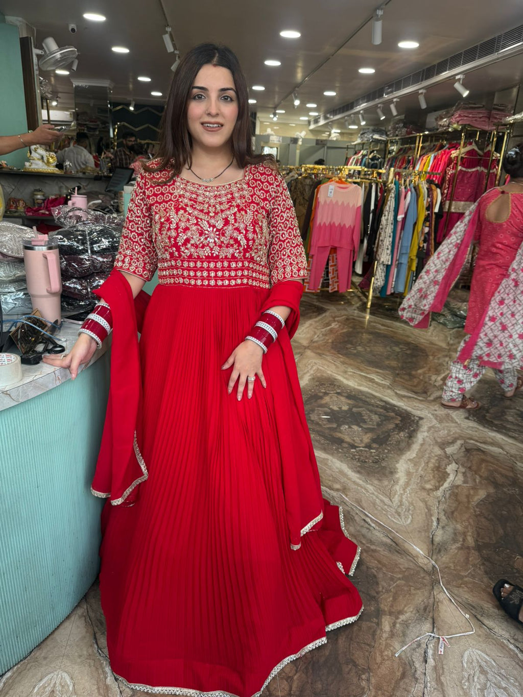 Ruby Embroidered Gown with Dupatta