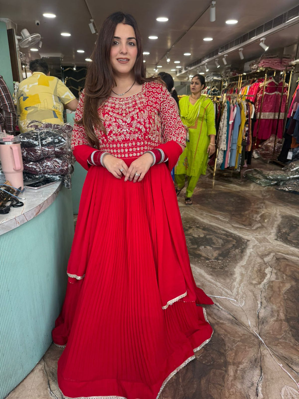 Ruby Embroidered Gown with Dupatta