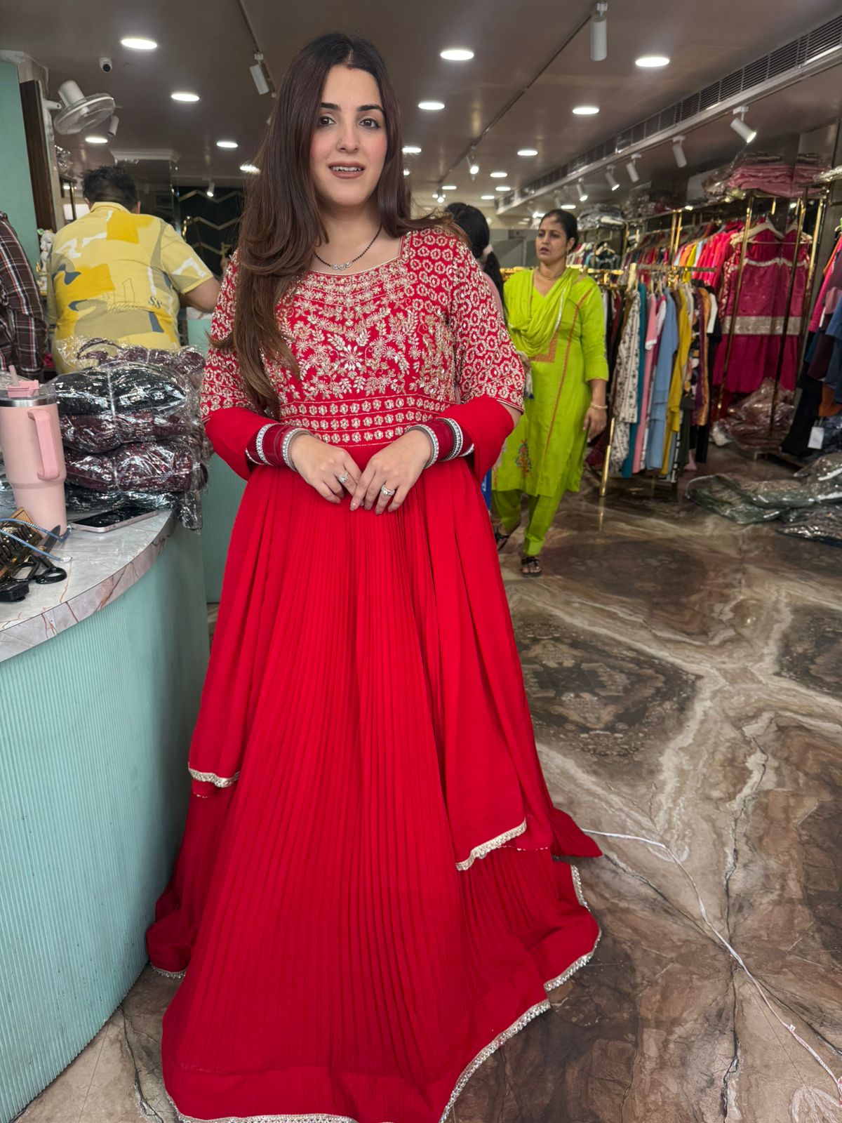 Ruby Embroidered Gown with Dupatta