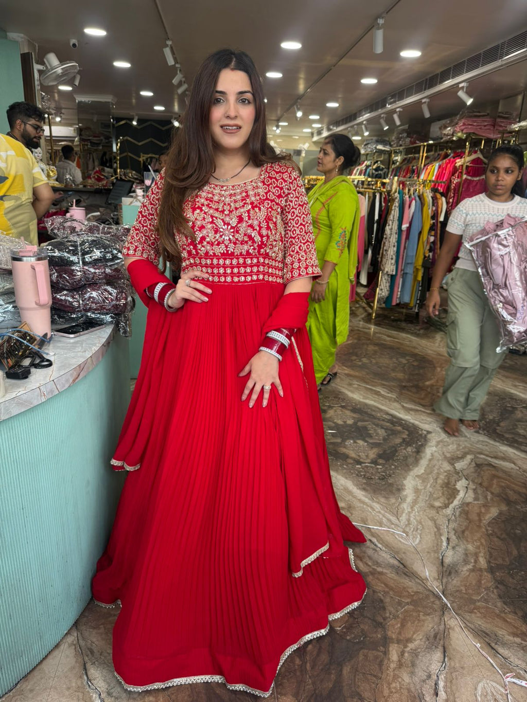 Ruby Embroidered Gown with Dupatta