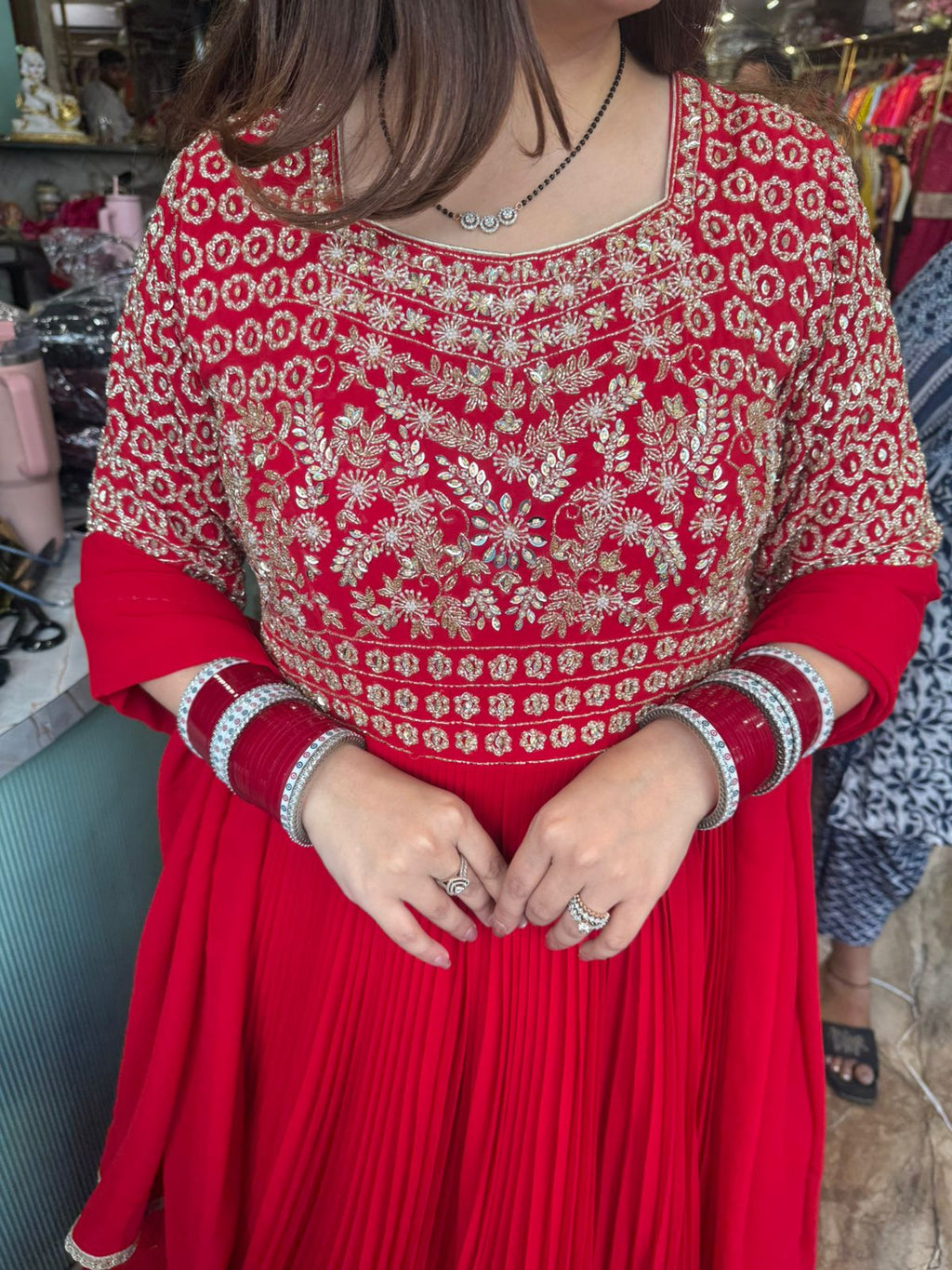 Ruby Embroidered Gown with Dupatta