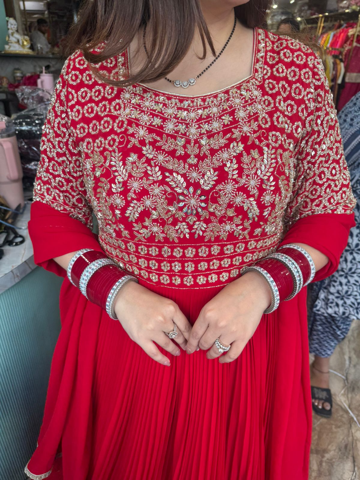 Ruby Embroidered Gown with Dupatta