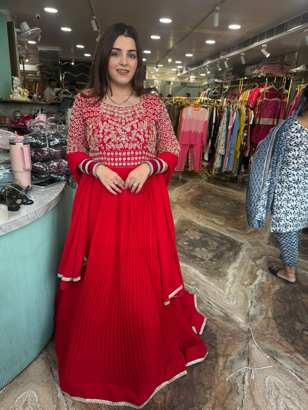 Ruby Embroidered Gown with Dupatta