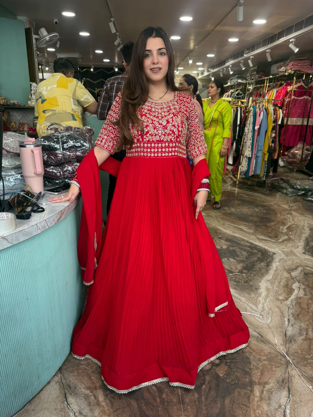 Ruby Embroidered Gown with Dupatta