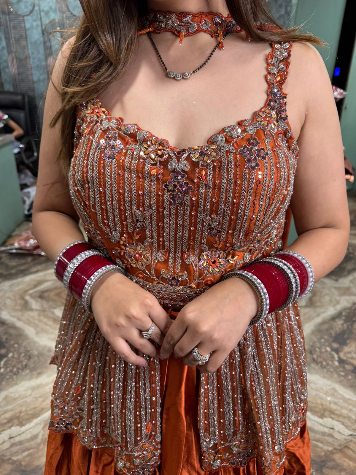 Rust Hand-Embellished Gown Set