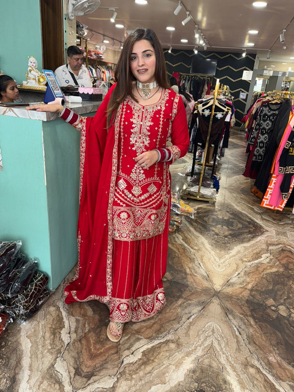 Royal Scarlet Zari Embroidered Suit Set