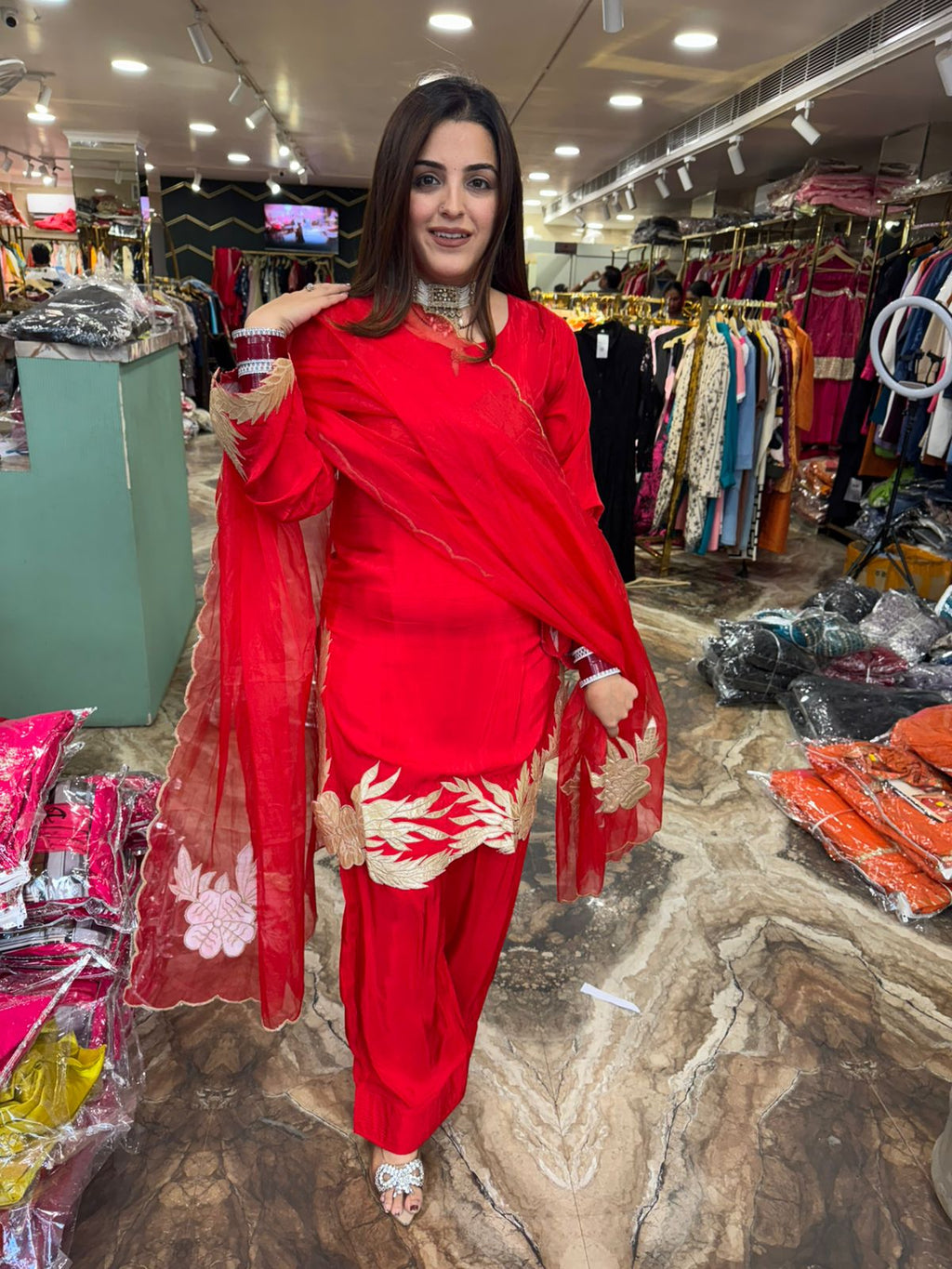 Gulbahar Red Embroidered Suit Set