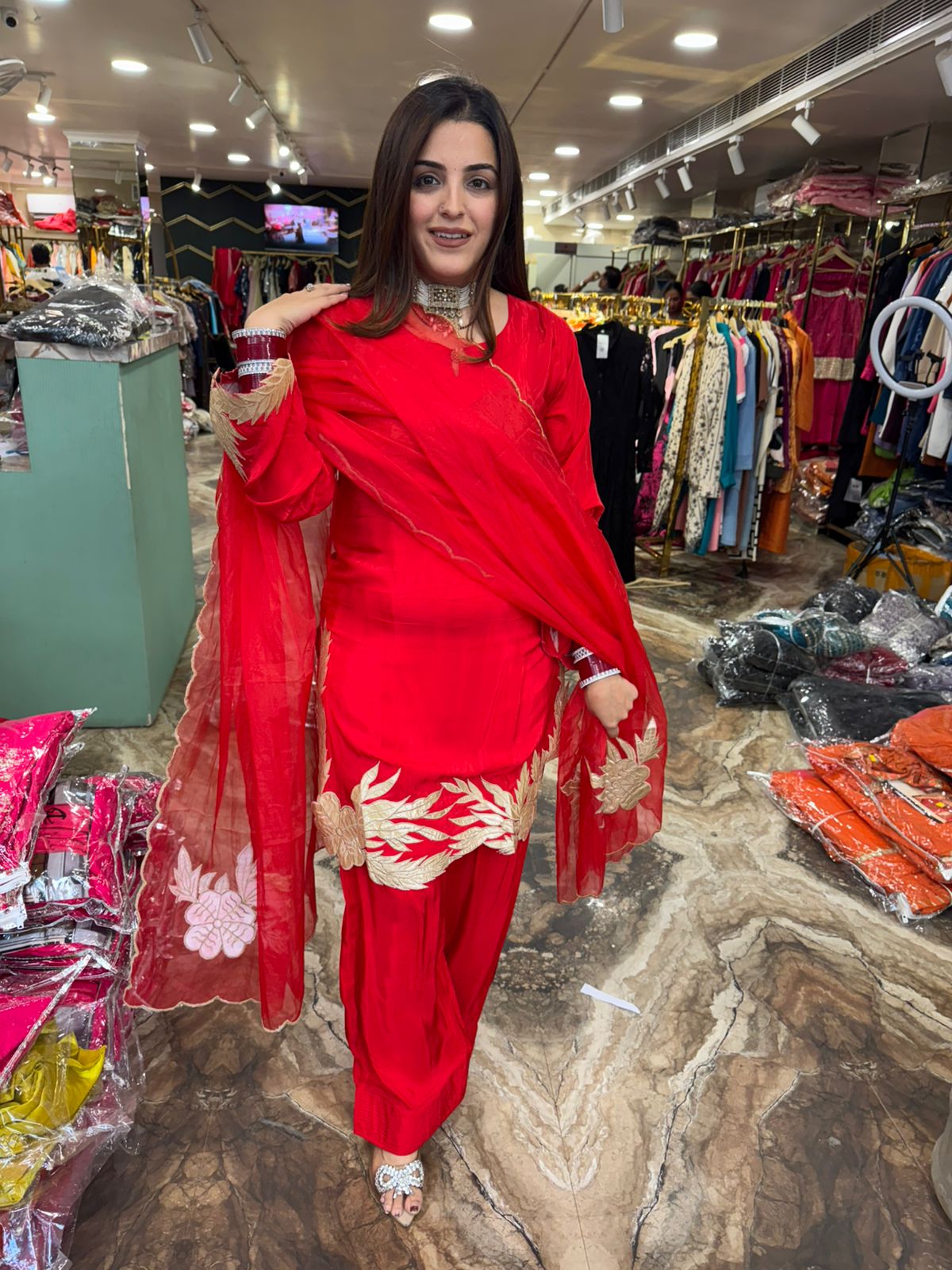 Gulbahar Red Embroidered Suit Set