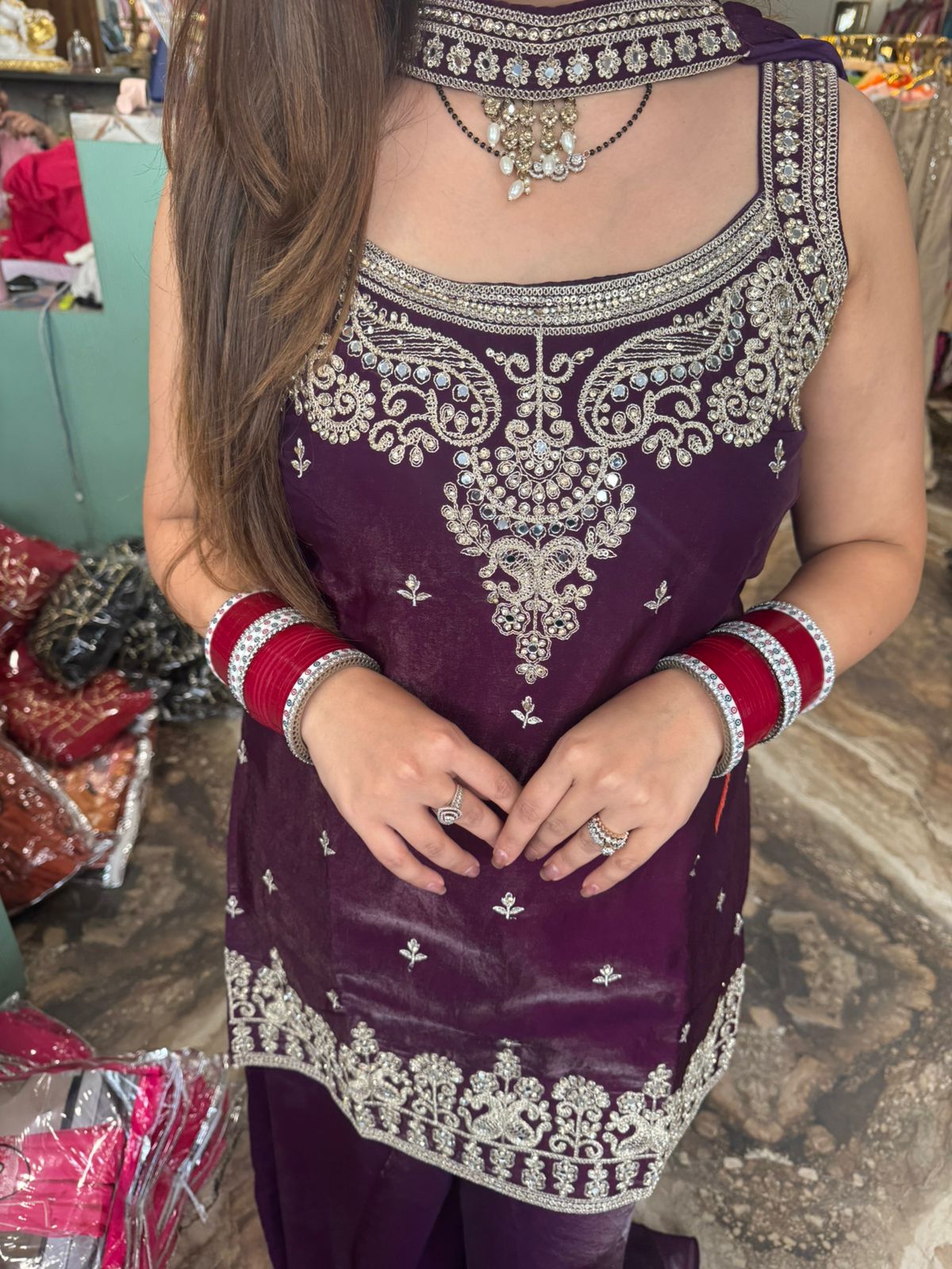 Red Embroidered Palazzo Suit Set