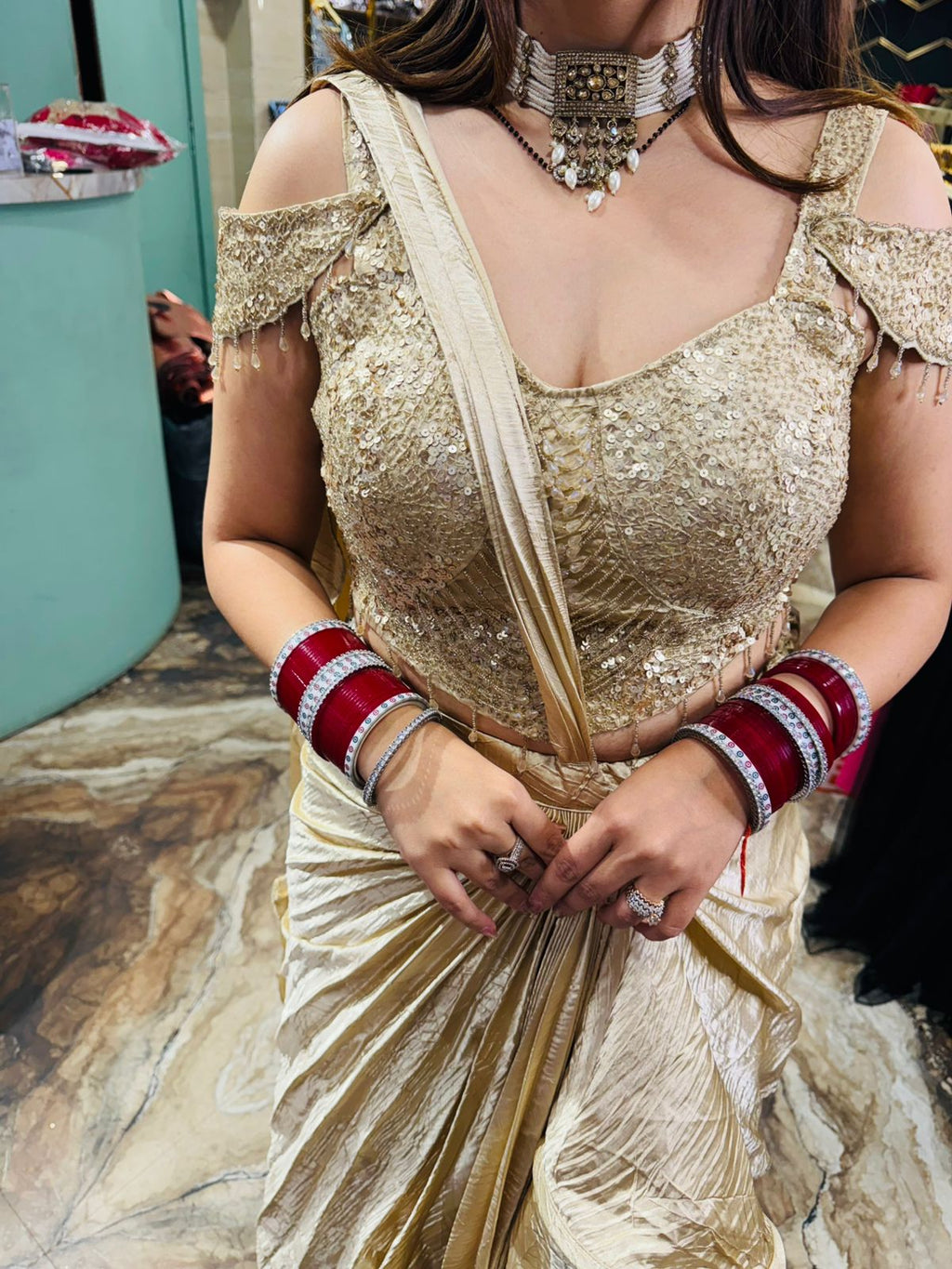 Golden Radiance Ruffle Skirt Gown