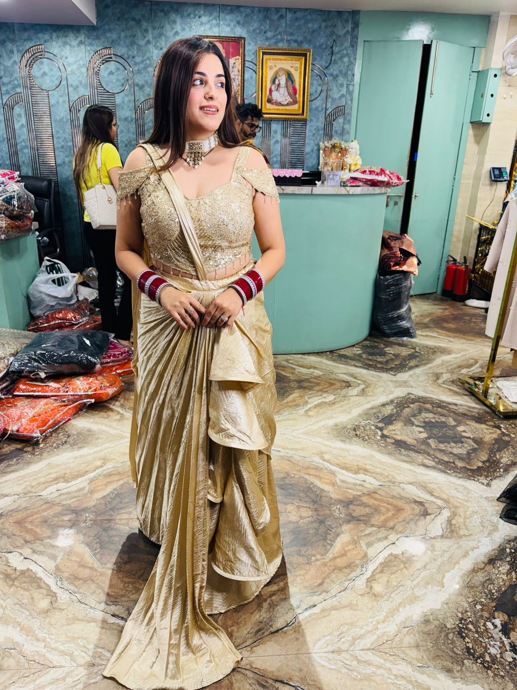 Golden Radiance Ruffle Skirt Gown