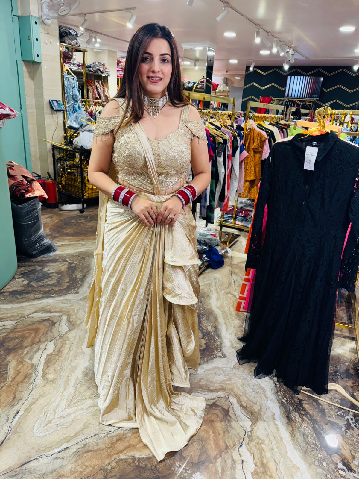 Golden Radiance Ruffle Skirt Gown