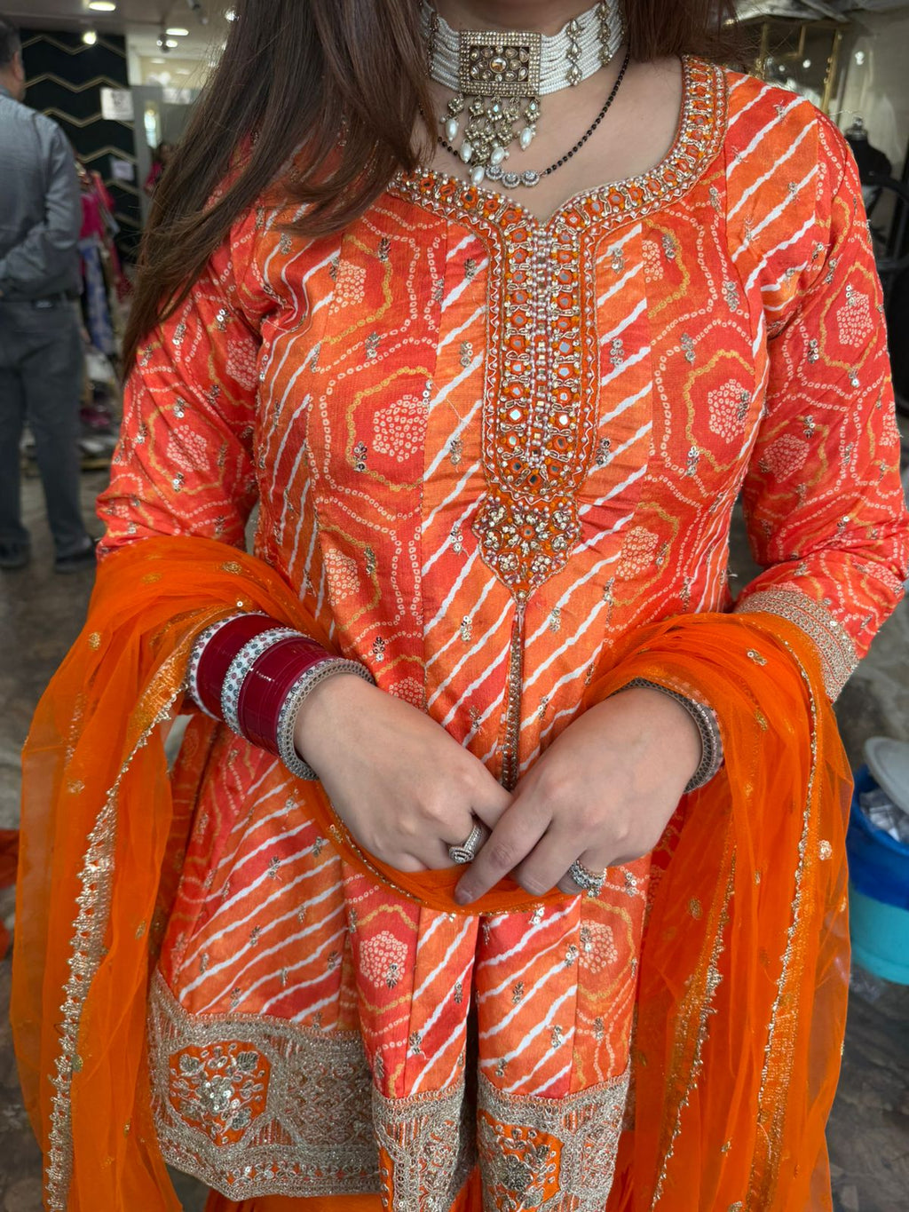 Zesty Orange Bandhej Sharara Set