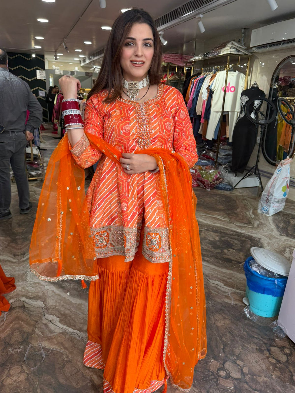 Zesty Orange Bandhej Sharara Set