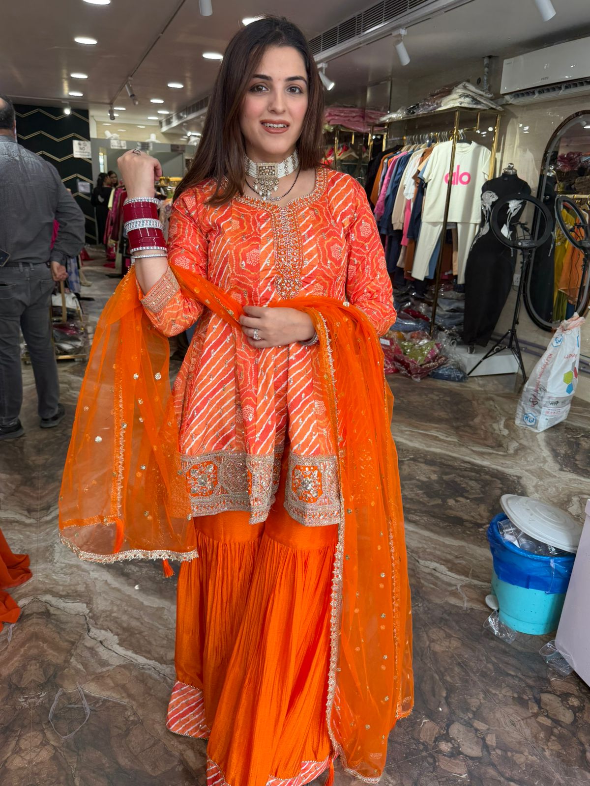 Zesty Orange Bandhej Sharara Set