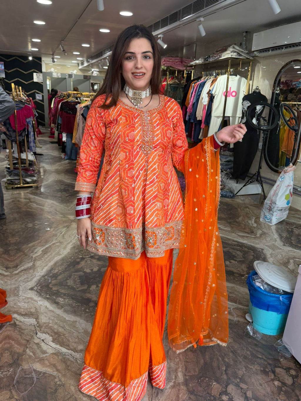 Zesty Orange Bandhej Sharara Set
