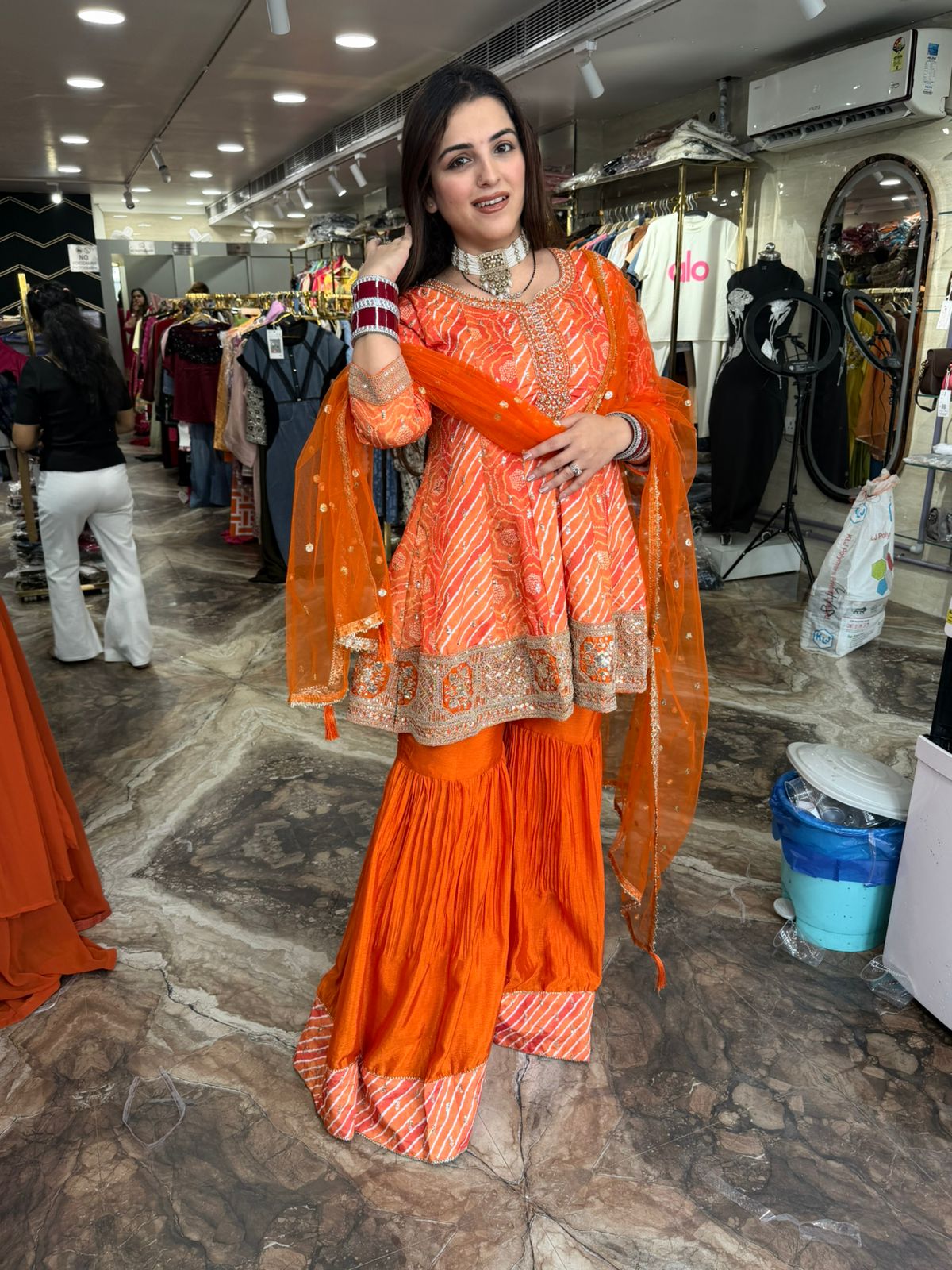 Zesty Orange Bandhej Sharara Set