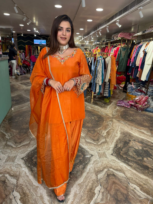 Radiant Orange Embroidered Punjabi Patiala Suit