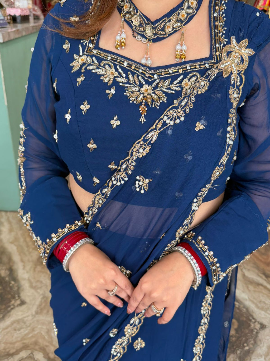 Elegance Hand-Embroidered Saree Set