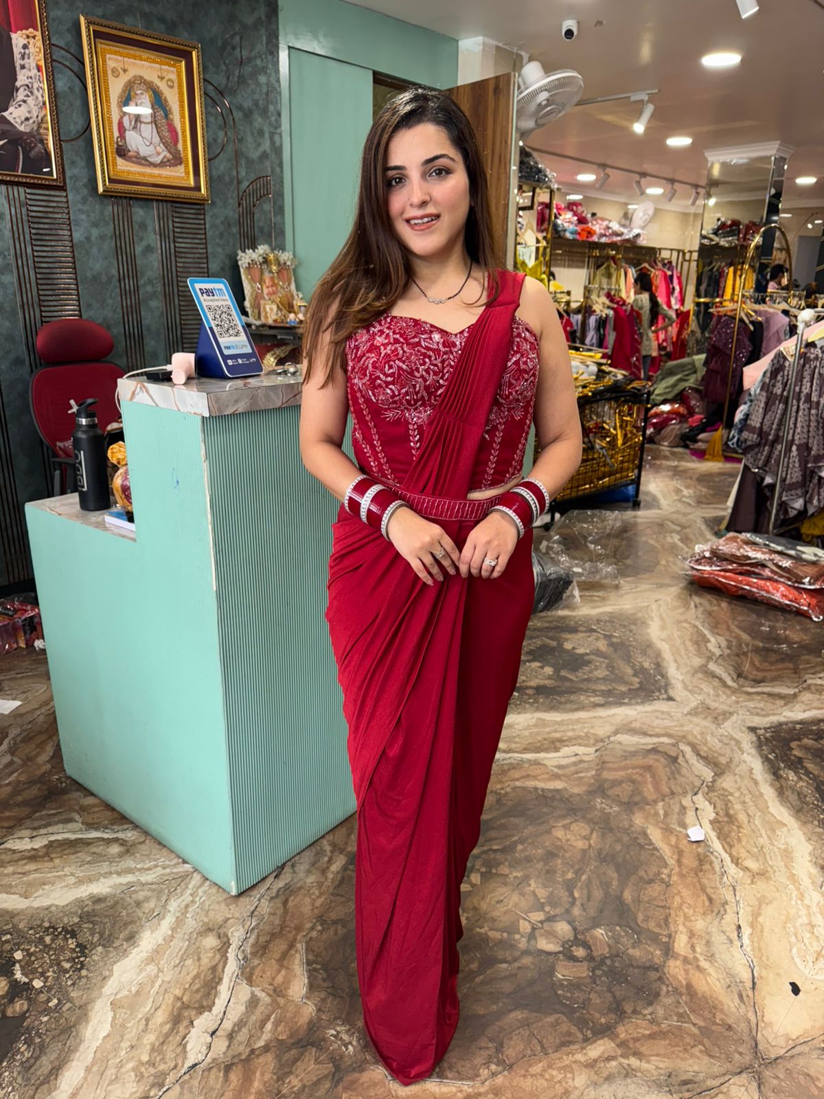Scarlet  Embroidered Draped Saree