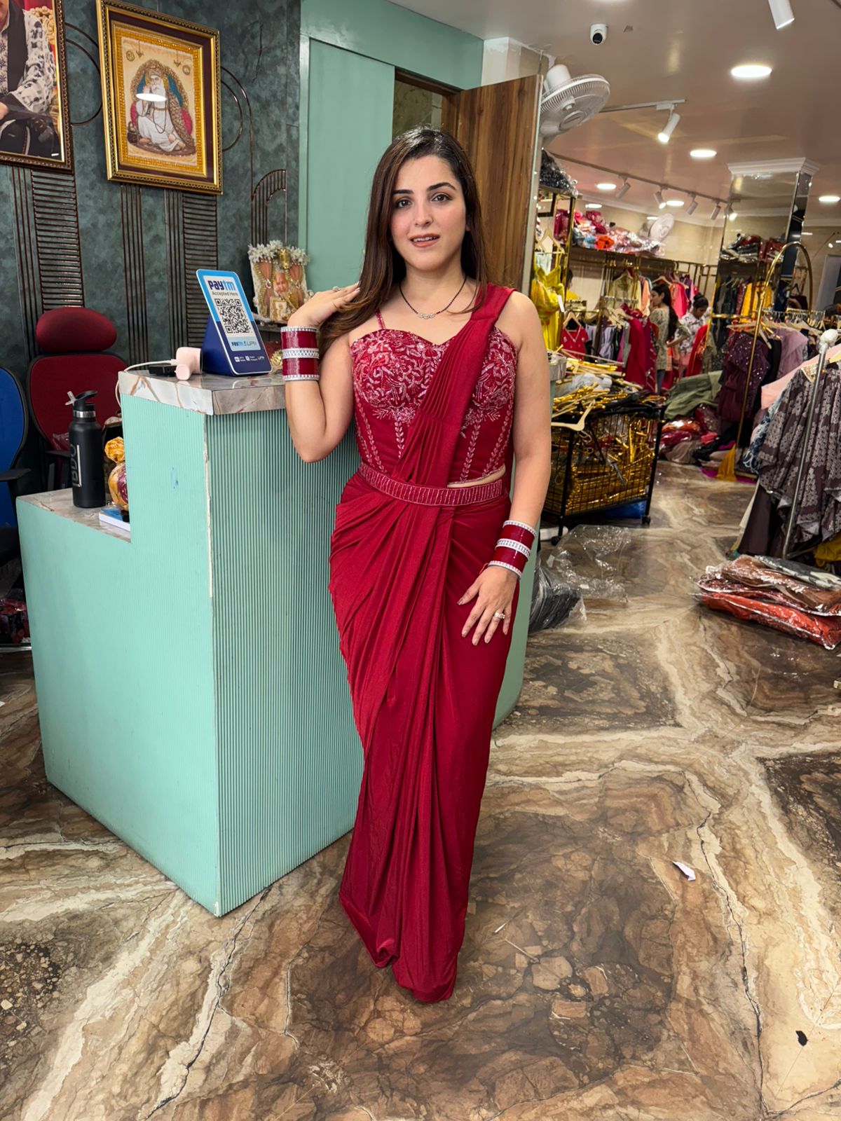 Scarlet  Embroidered Draped Saree
