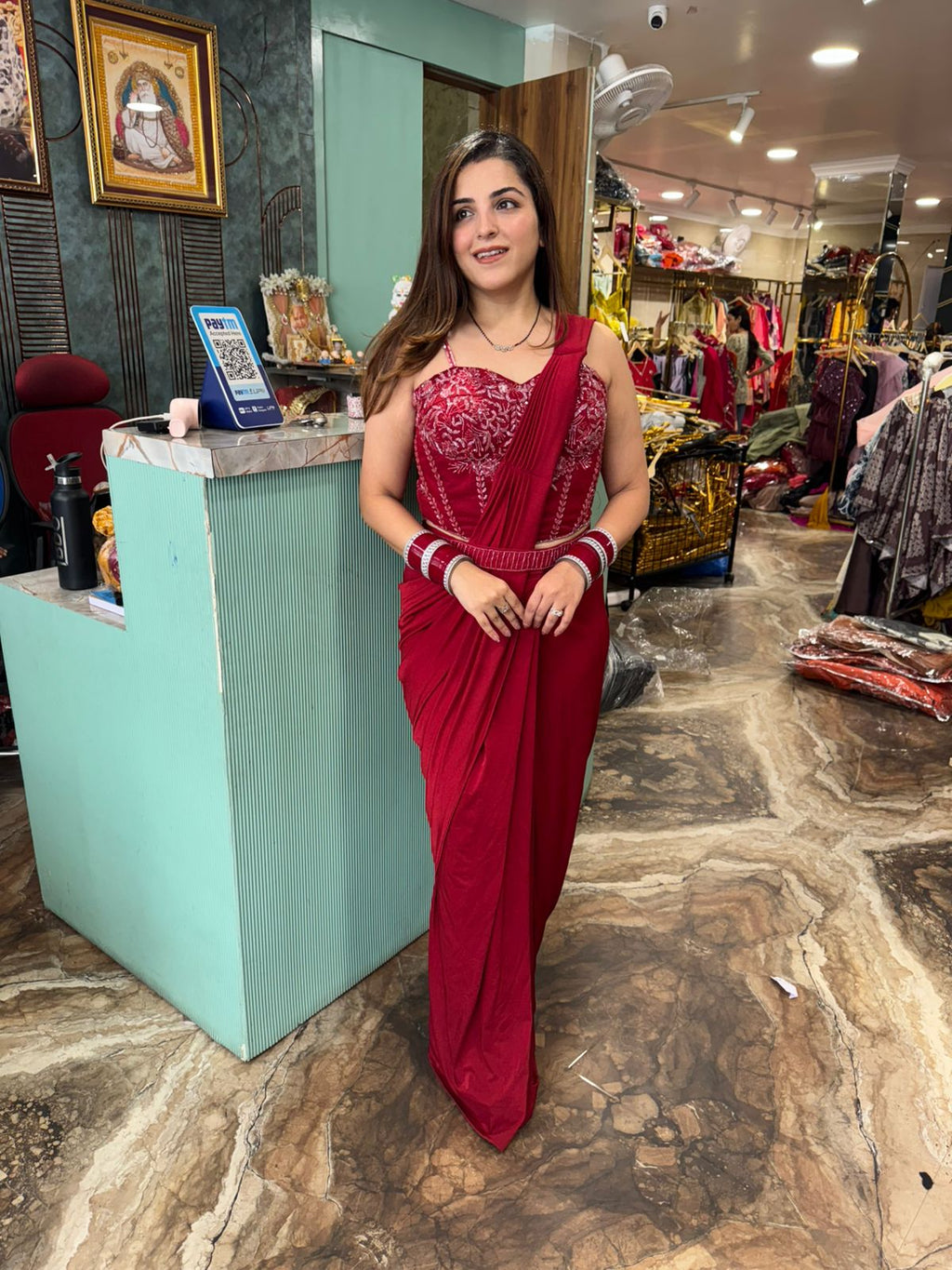 Scarlet  Embroidered Draped Saree