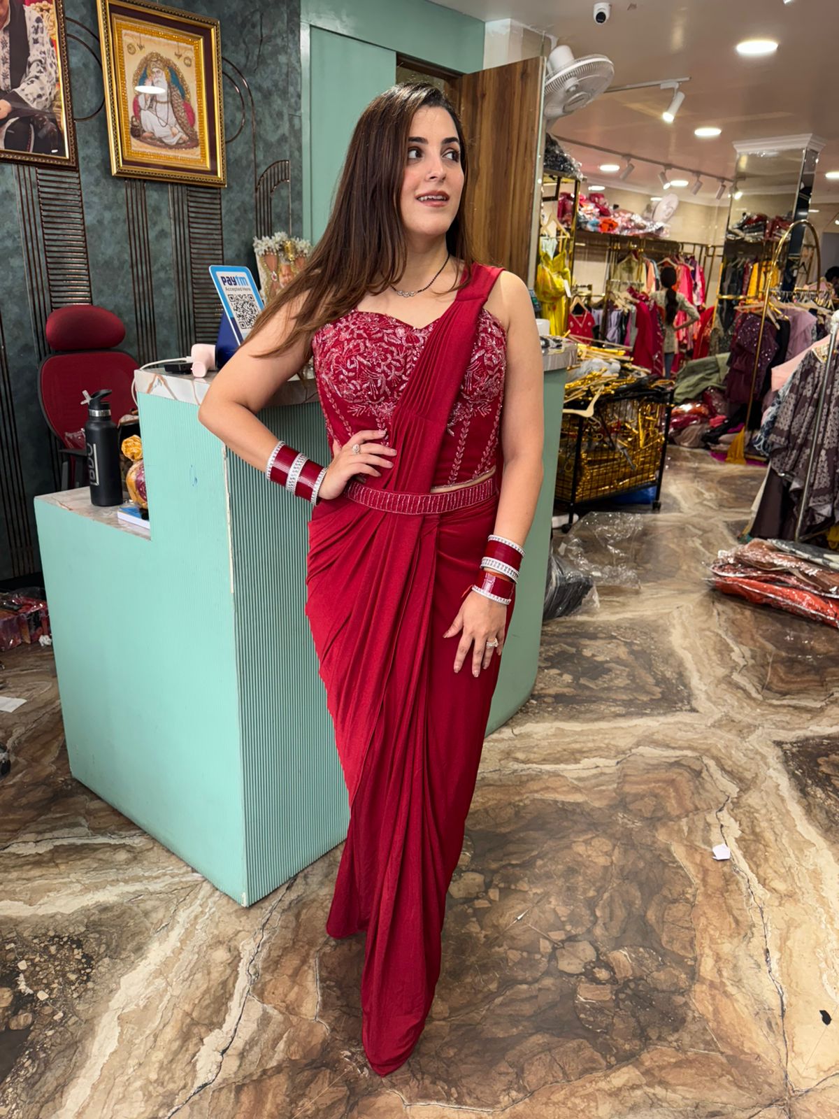 Scarlet  Embroidered Draped Saree