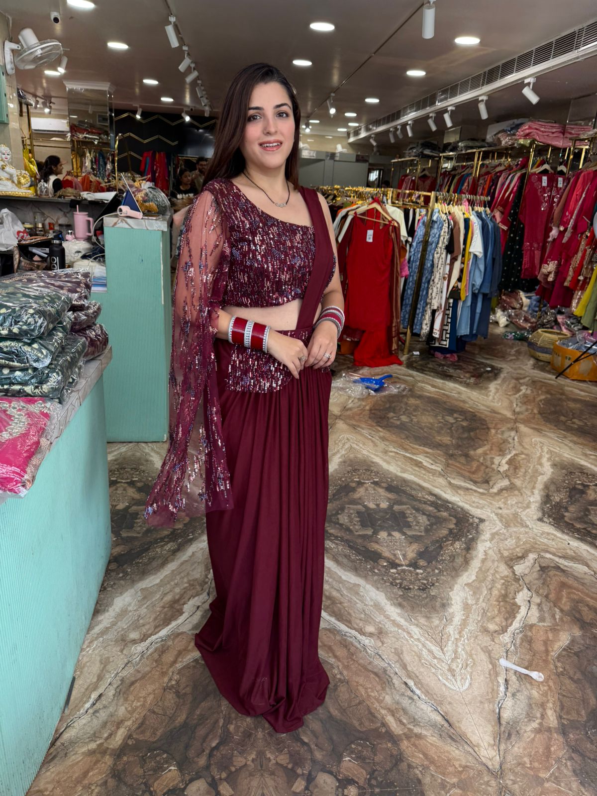 Sequin Draped Saree Gown