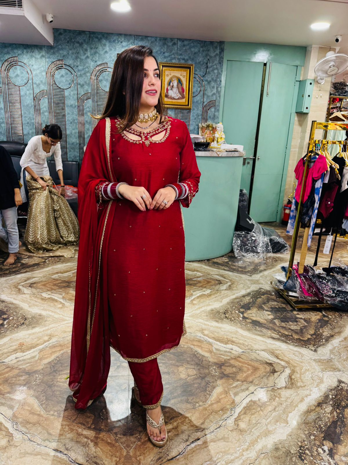 Ruby charm Embroidered Suit Set