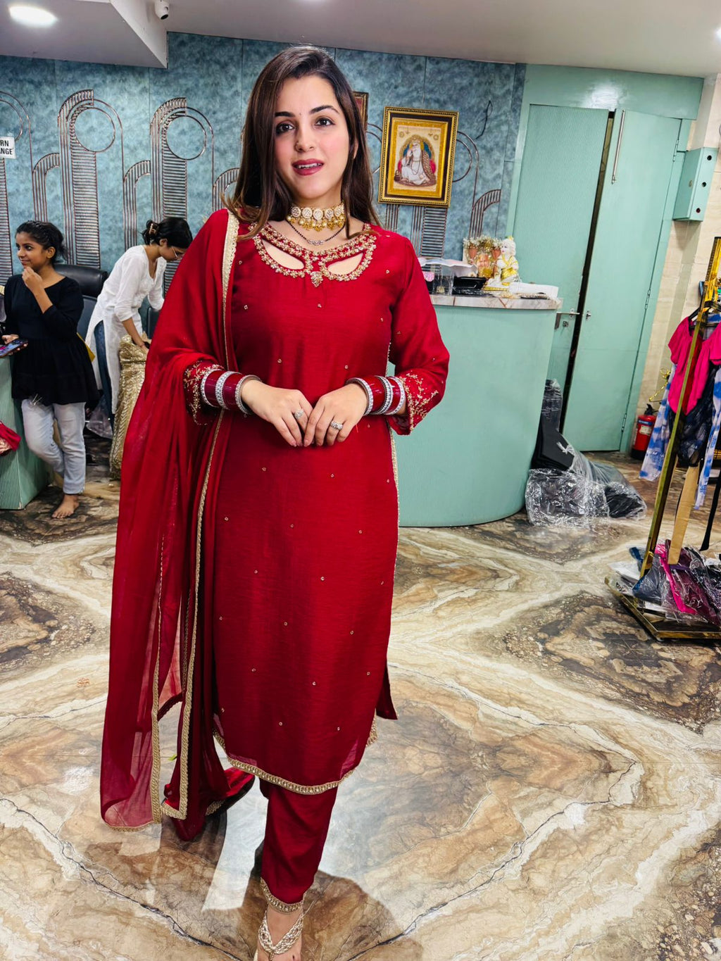 Ruby charm Embroidered Suit Set