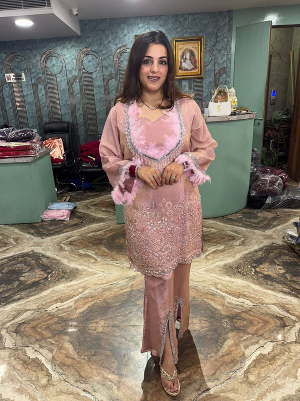 Blush Luxe Feather Kurti Set