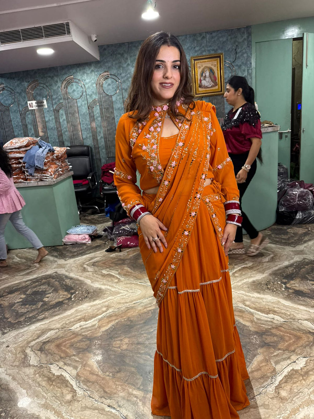 Scarlet Bloom Hand-Embroidered Skirt Gown Set