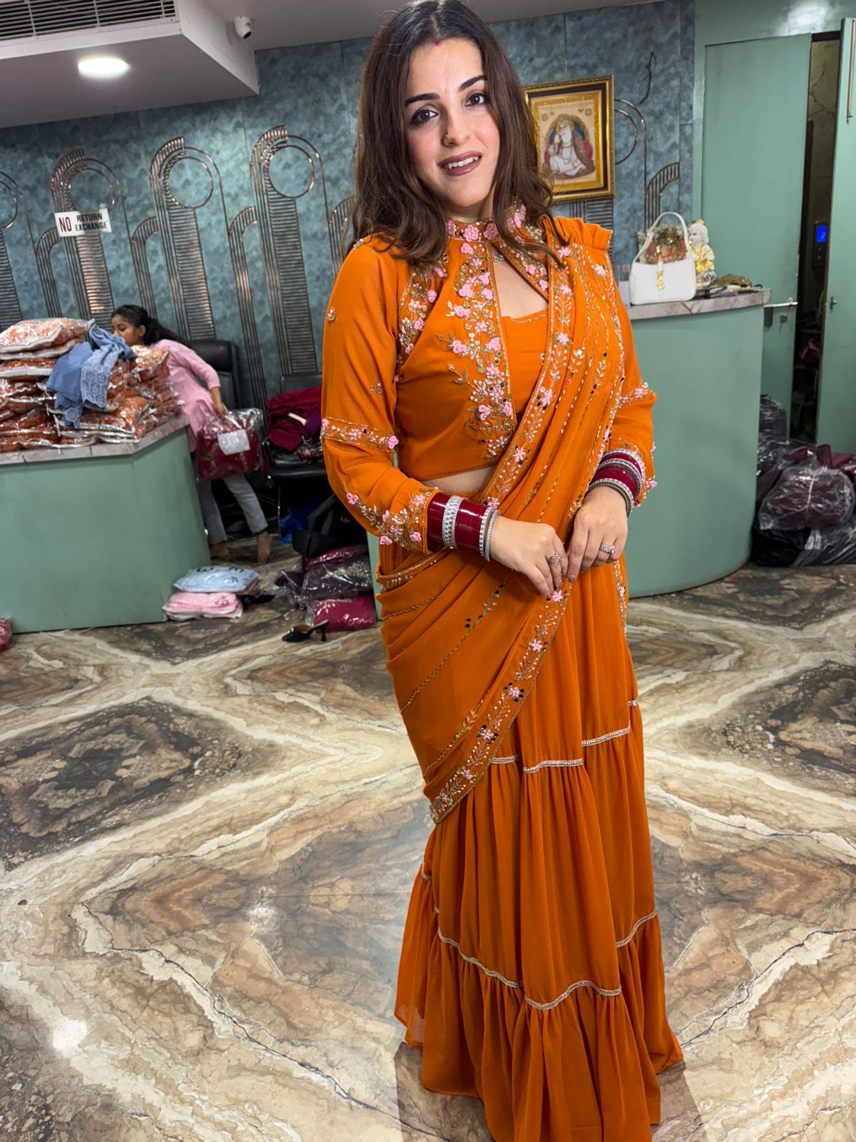 Scarlet Bloom Hand-Embroidered Skirt Gown Set