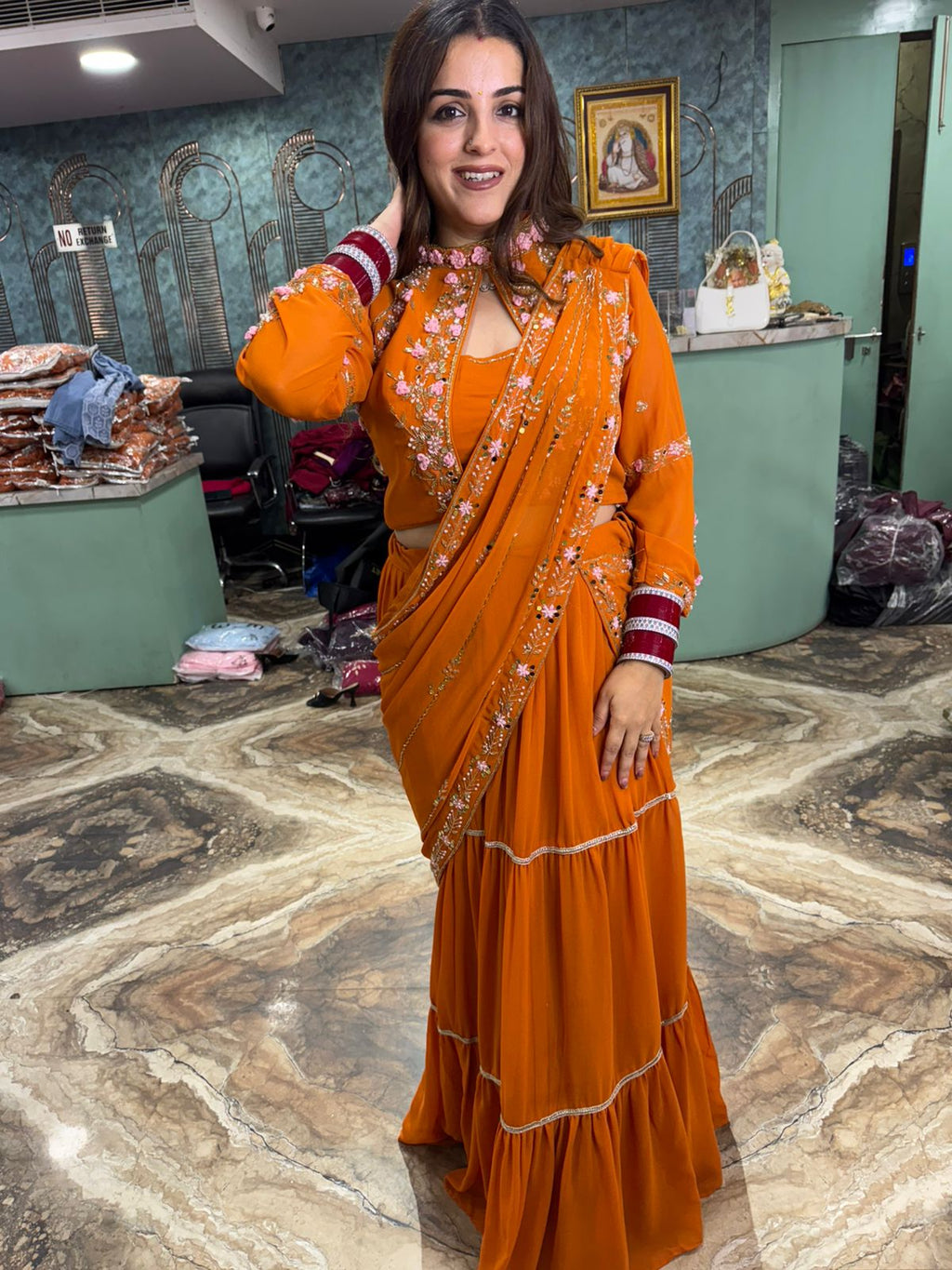 Scarlet Bloom Hand-Embroidered Skirt Gown Set