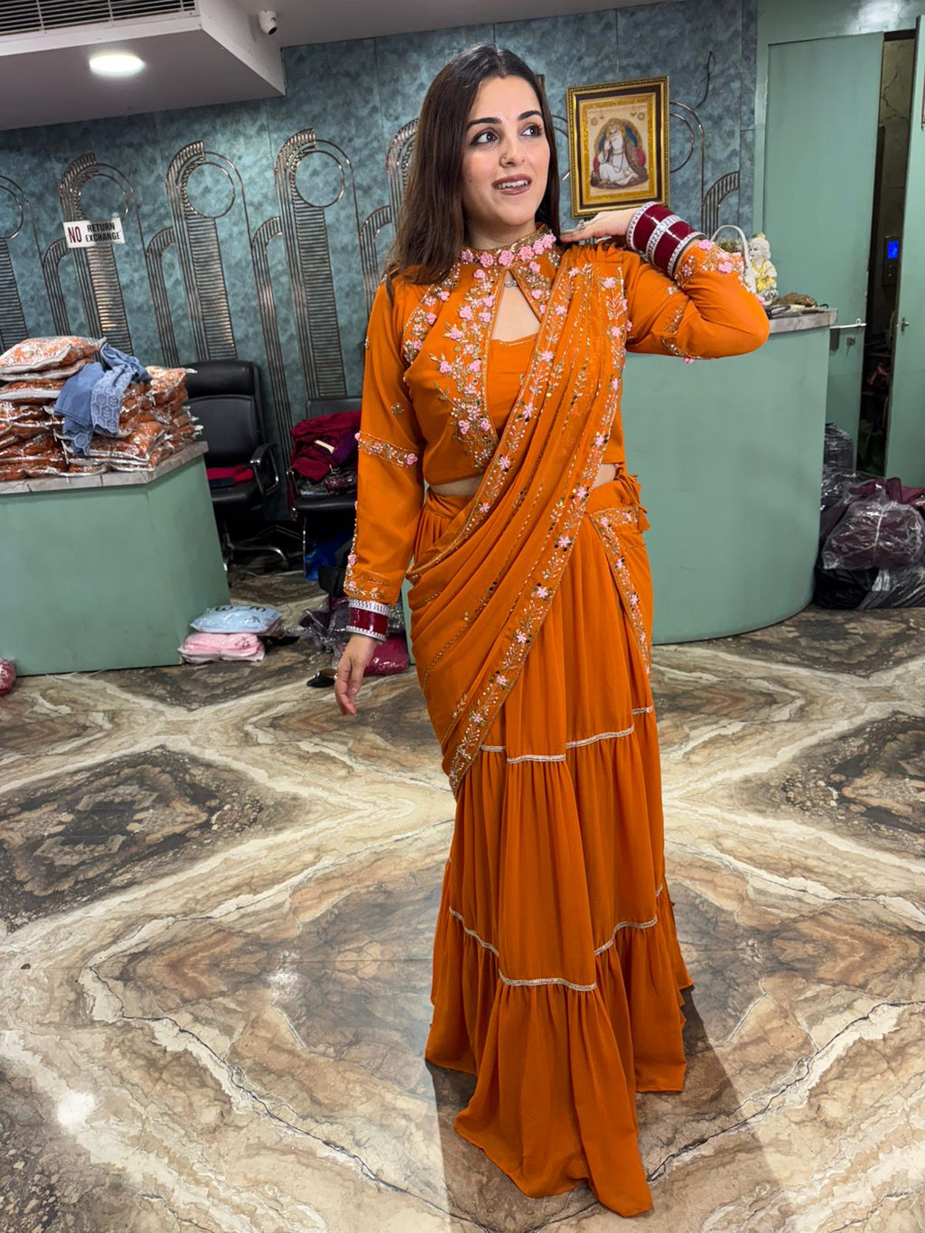 Scarlet Bloom Hand-Embroidered Skirt Gown Set