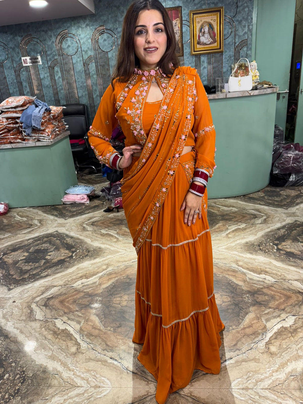 Scarlet Bloom Hand-Embroidered Skirt Gown Set