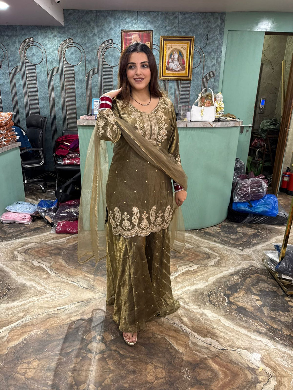 Embroidered Sharara Suit with Dupatta