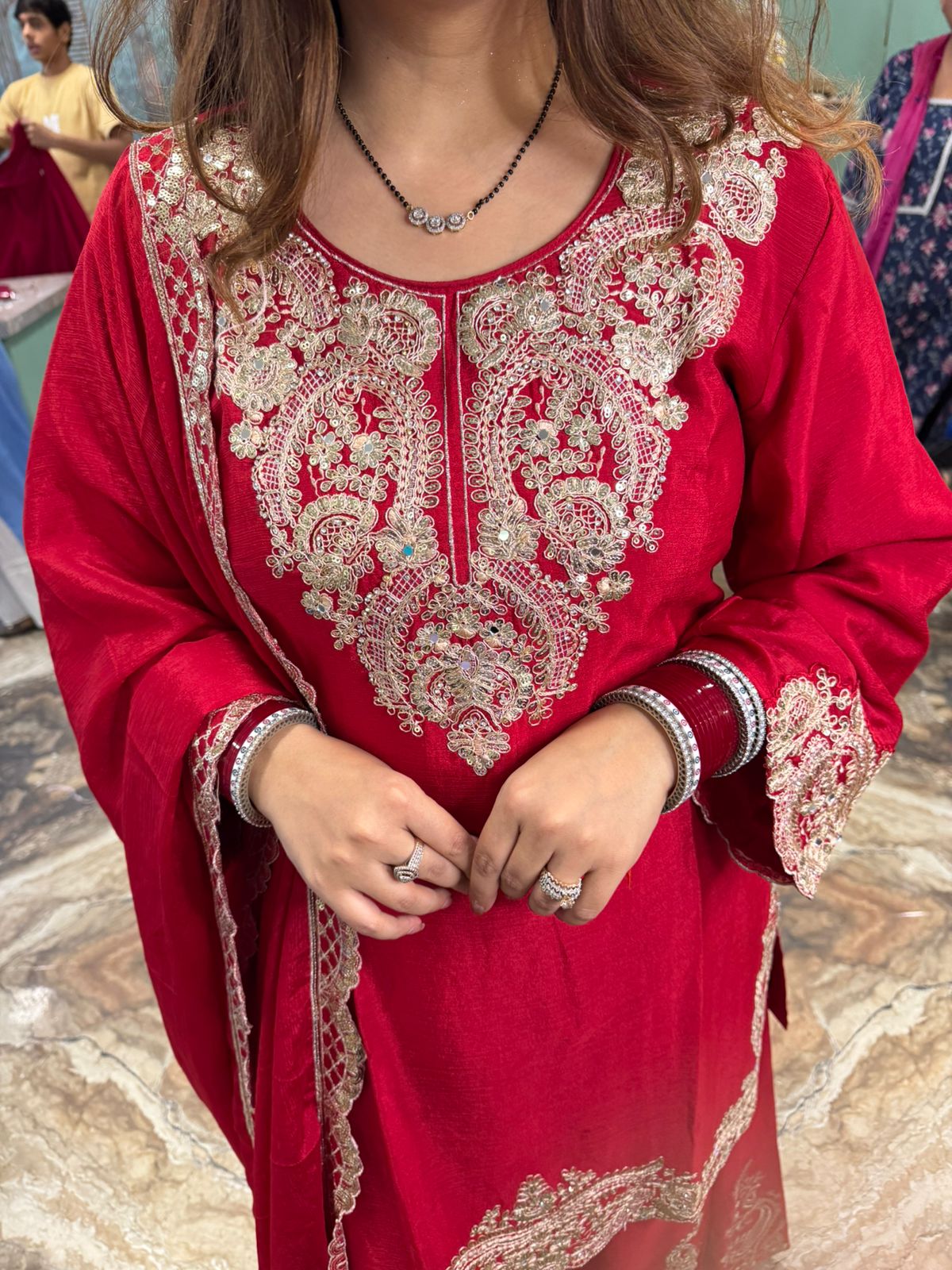 Red Embroidered Sharara Suit Set