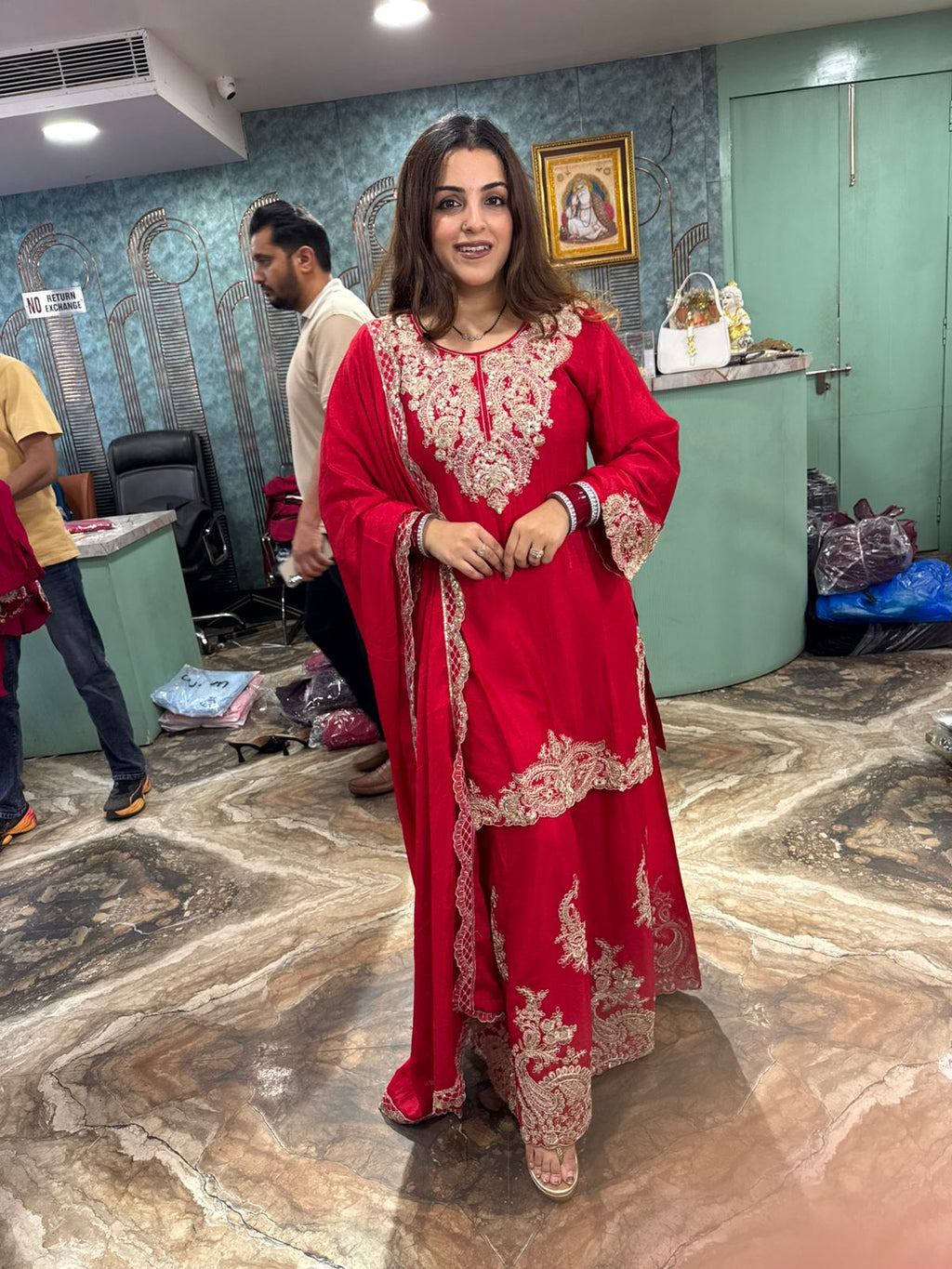 Red Embroidered Sharara Suit Set