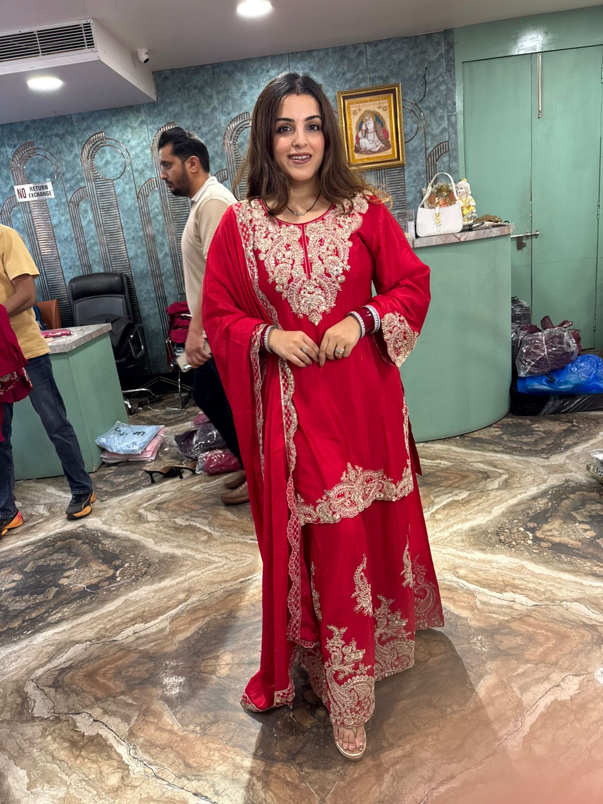 Red Embroidered Sharara Suit Set