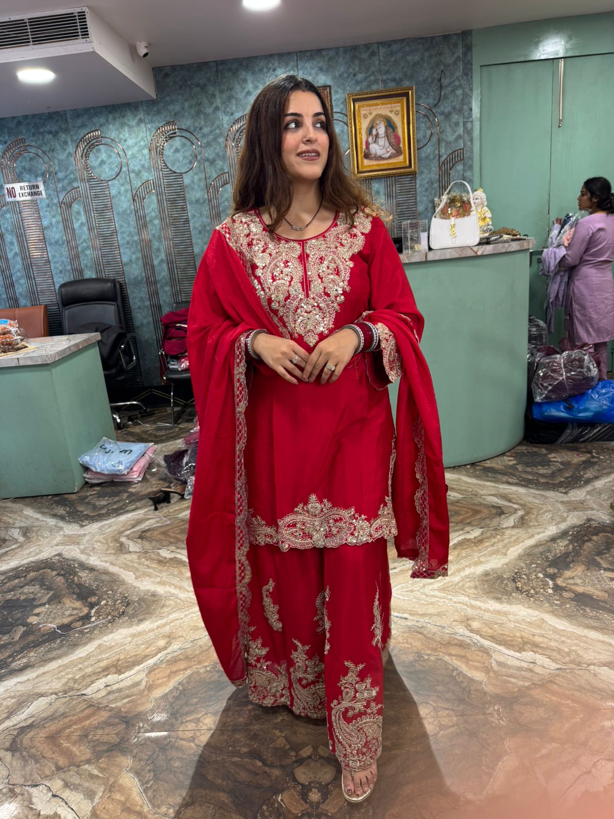 Red Embroidered Sharara Suit Set