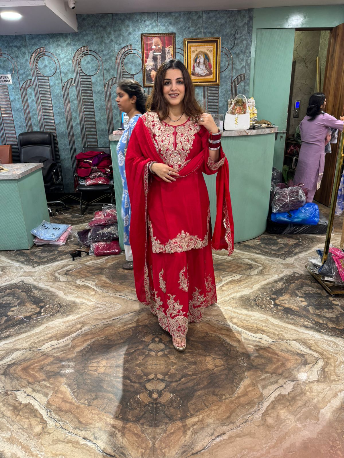 Red Embroidered Sharara Suit Set