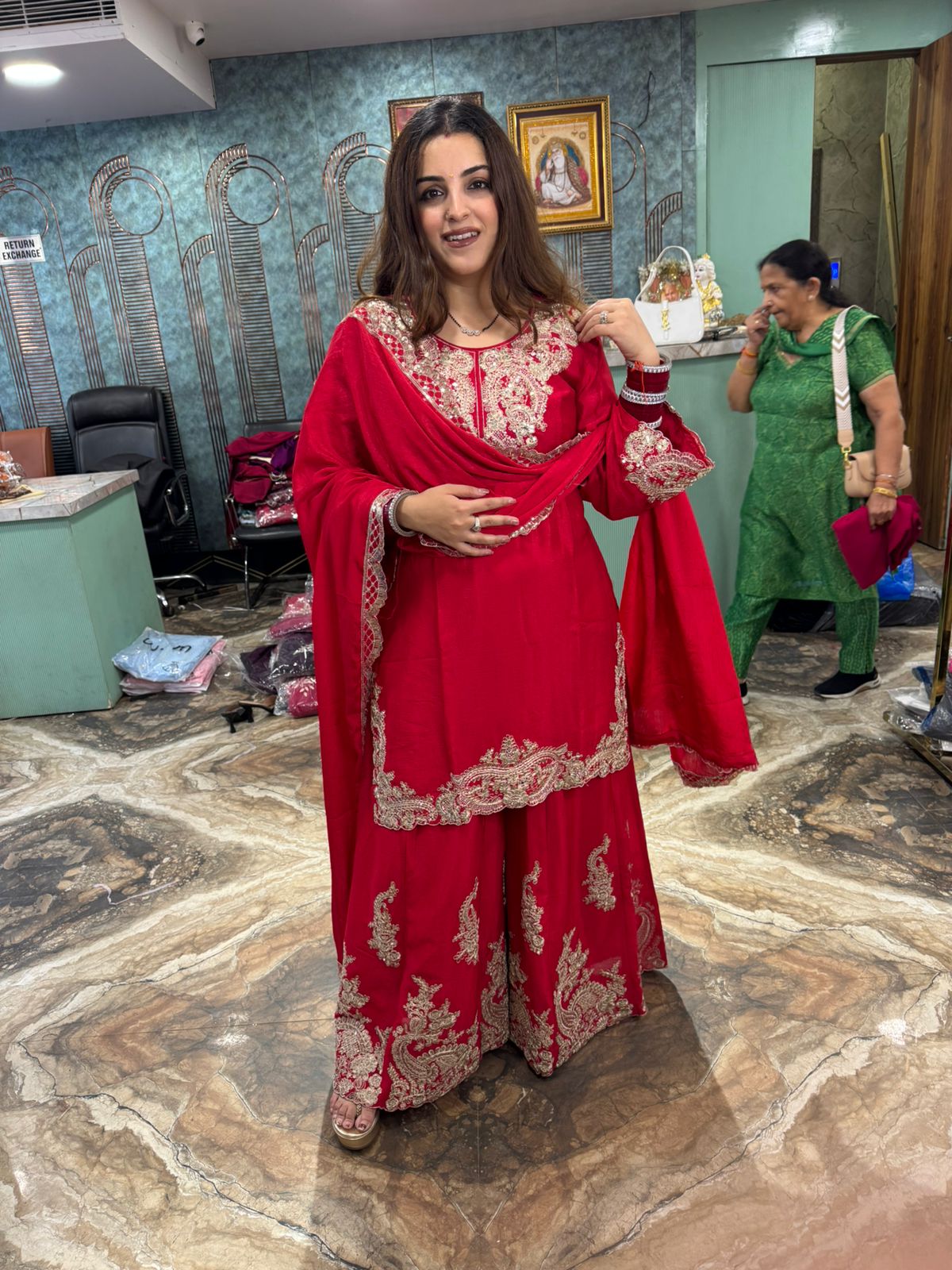 Red Embroidered Sharara Suit Set