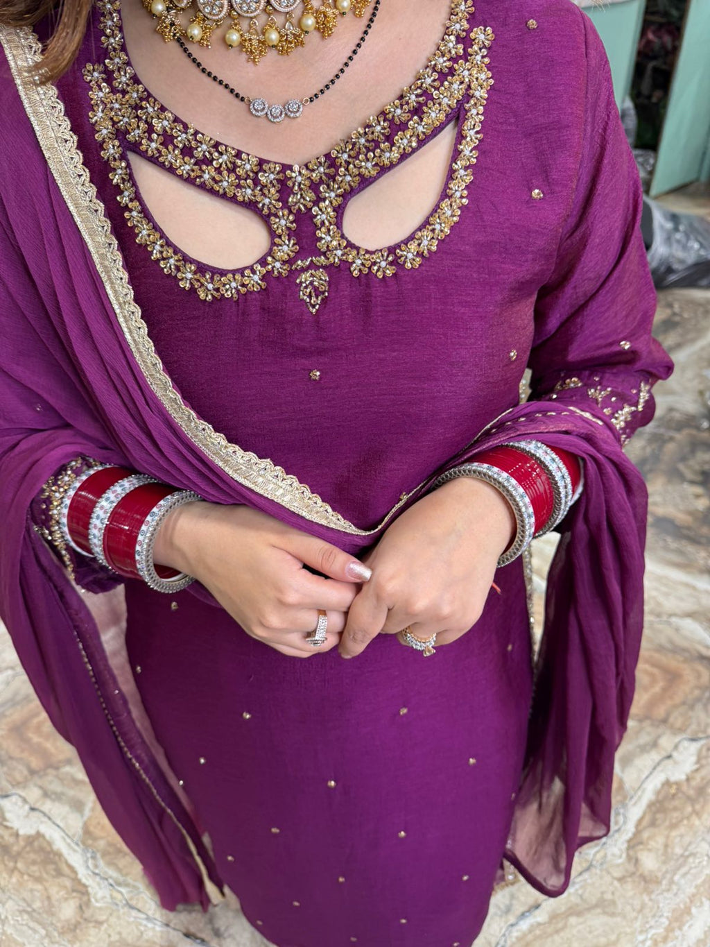 Ruby charm Embroidered Suit Set