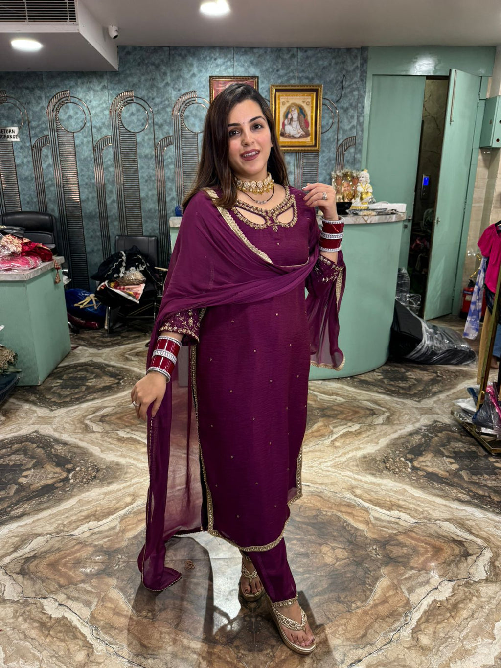 Ruby charm Embroidered Suit Set