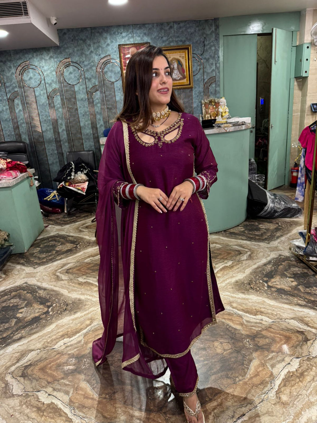 Ruby charm Embroidered Suit Set