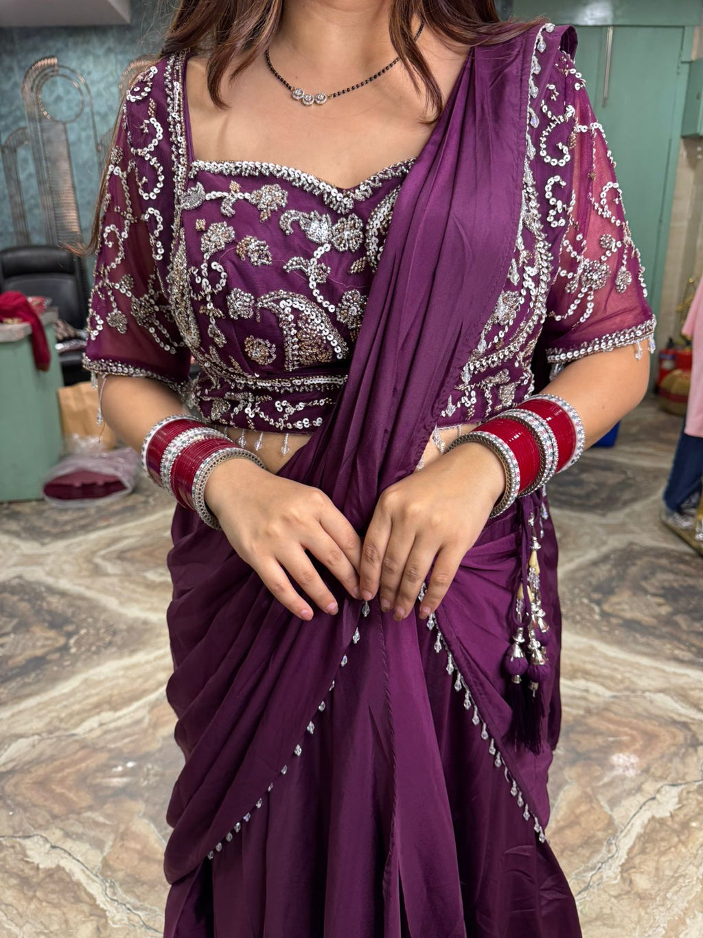 Tangerine Radiance Embroidered Saree Gown