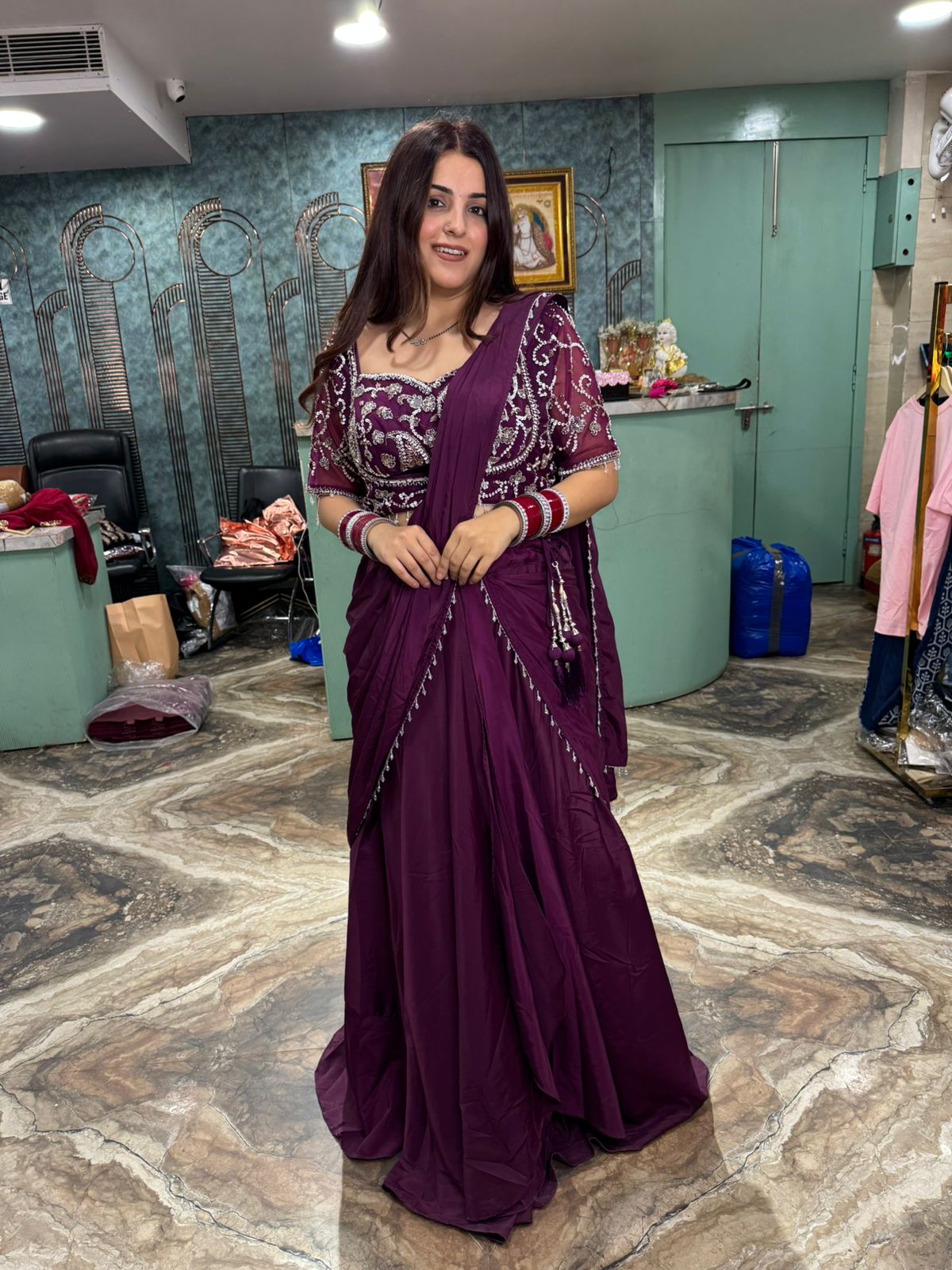 Tangerine Radiance Embroidered Saree Gown